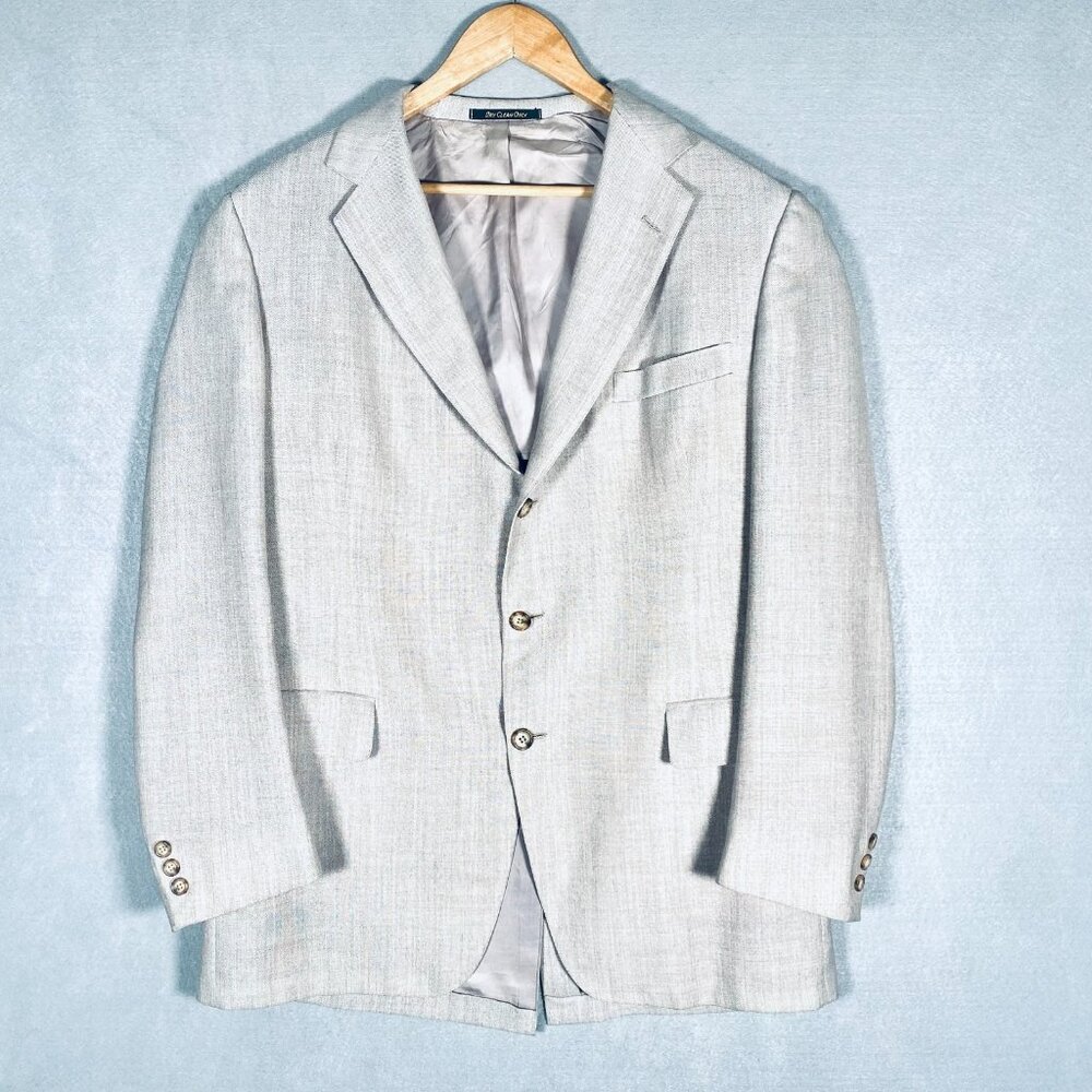 Vintage Hickey Freeman Seersucker Blazer Mens 40R Beige 3 bth Sport Coat Jacket